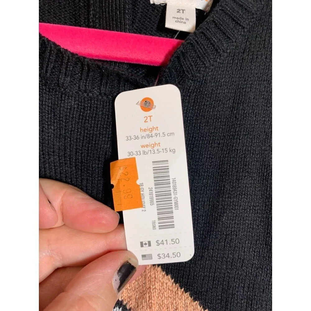 NWT Gymboree Knit Sweater Rainbow Crew Neck Cozy Black Girls Size 2T